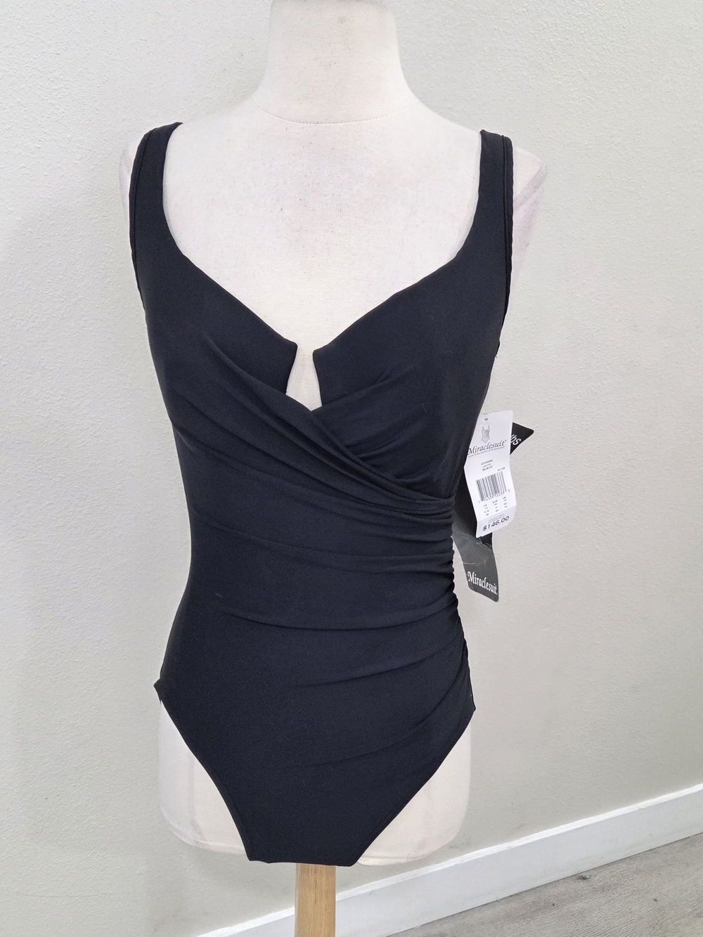 Miraclesuit Black V-Notch One-Piece Swimsuit with Ruching